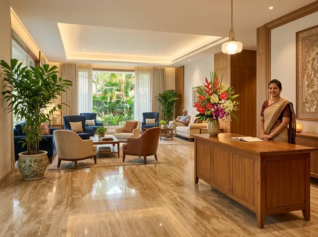 Welcoming reception and hospitality lounge at Krishna Elite